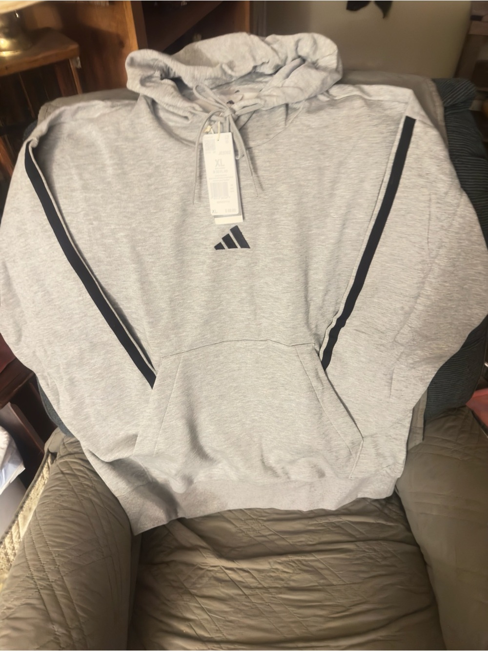 adidas Light Gray Hoodie with Black Stripe Accents